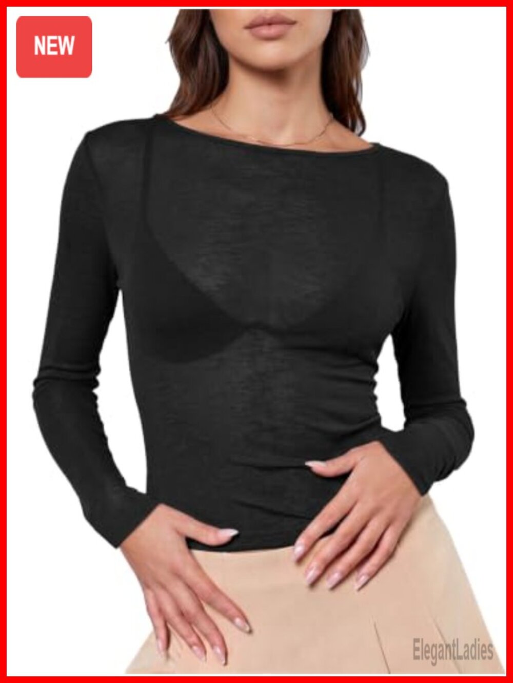 Sheer Mesh Long Sleeve Top Slim Fit Y2K Style Women's